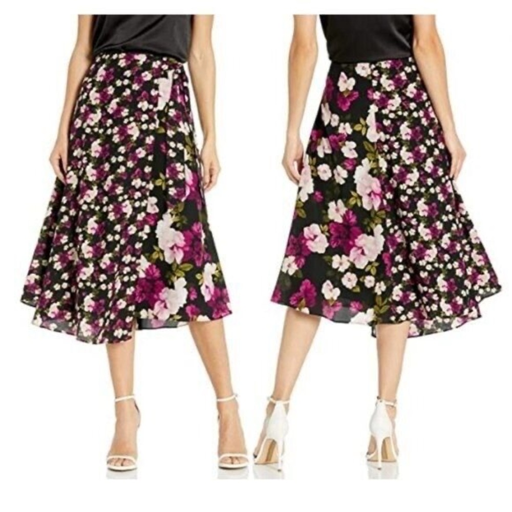 Floral Black and Purple Women's Skirt faux wrap size 18w Calvin Klein NWT